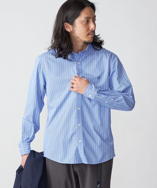 SHIPS（シップス）の「*SHIPS: ワンポイント ロゴ ギンガムチェック/ストライプ ボタンダウン シャツ（シャツ/ブラウス・メンズ・ロイヤルブルー/ブルー系/ネイビー/ライトブルー/ブラック・LARGE/SMALL/MEDIUM/X-LARGE）」の14枚目の写真