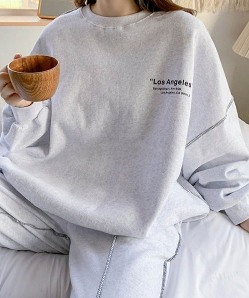 Dalfwin(ダールフィン)の「2023新作 韓国ファッション スウェット ルームウェア レディース 両起毛 裏起毛あり【上下セット】LOS配色ステッチセットアップ トレーナー 2023AW 秋冬新作(ルームウェア/パジャマ・レディース・マスタード/グレー系その他/ブラック/ブルー・FREE)」の3枚目の写真