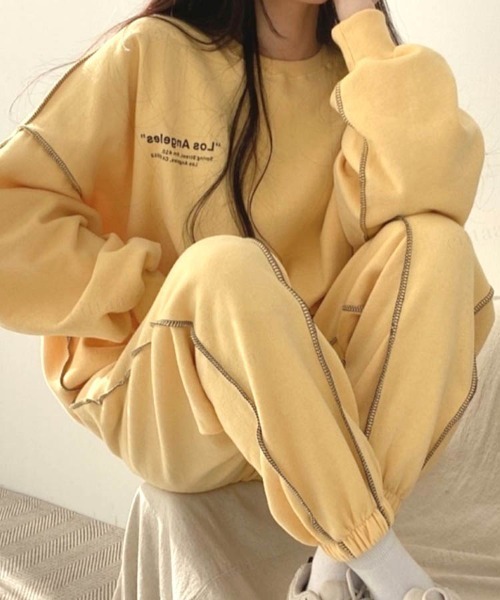 Dalfwin(ダールフィン)の「2023新作 韓国ファッション スウェット ルームウェア レディース 両起毛 裏起毛あり【上下セット】LOS配色ステッチセットアップ トレーナー 2023AW 秋冬新作(ルームウェア/パジャマ・レディース・マスタード/グレー系その他/ブラック/ブルー・FREE)」の16枚目の写真