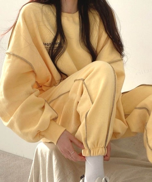 Dalfwin(ダールフィン)の「2023新作 韓国ファッション スウェット ルームウェア レディース 両起毛 裏起毛あり【上下セット】LOS配色ステッチセットアップ トレーナー 2023AW 秋冬新作(ルームウェア/パジャマ・レディース・マスタード/グレー系その他/ブラック/ブルー・FREE)」の17枚目の写真