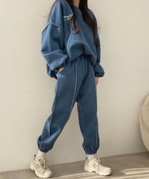 Dalfwin(ダールフィン)の「2023新作 韓国ファッション スウェット ルームウェア レディース 両起毛 裏起毛あり【上下セット】LOS配色ステッチセットアップ トレーナー 2023AW 秋冬新作(ルームウェア/パジャマ・レディース・マスタード/グレー系その他/ブラック/ブルー・FREE)」の12枚目の写真