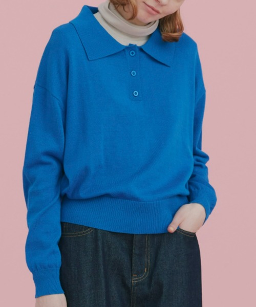 EDIT Gris（エディットグリ）の「ニットポロプルオーバー（ニット/セーター・レディース・グレー/ブルー/ブラック/レッド・FREE）」の4枚目の写真