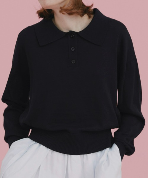 EDIT Gris（エディットグリ）の「ニットポロプルオーバー（ニット/セーター・レディース・グレー/ブルー/ブラック/レッド・FREE）」の2枚目の写真