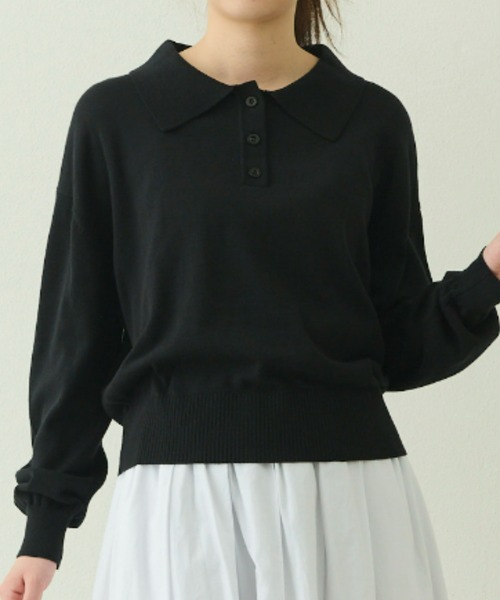 EDIT Gris（エディットグリ）の「ニットポロプルオーバー（ニット/セーター・レディース・グレー/ブルー/ブラック/レッド・FREE）」の9枚目の写真