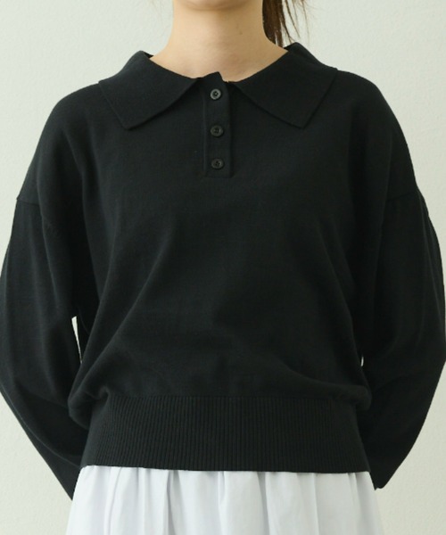 EDIT Gris（エディットグリ）の「ニットポロプルオーバー（ニット/セーター・レディース・グレー/ブルー/ブラック/レッド・FREE）」の14枚目の写真