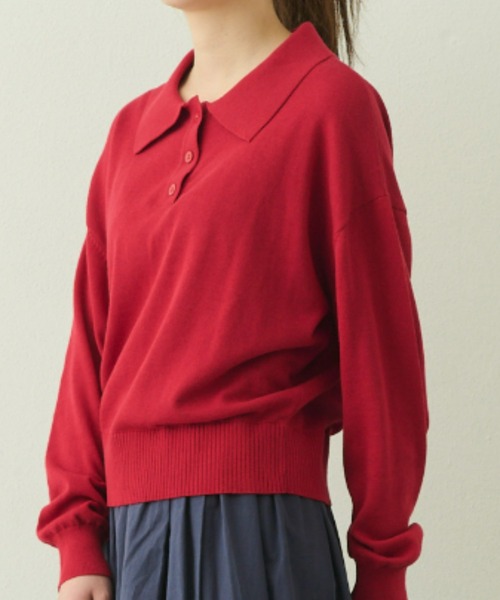 EDIT Gris（エディットグリ）の「ニットポロプルオーバー（ニット/セーター・レディース・グレー/ブルー/ブラック/レッド・FREE）」の5枚目の写真