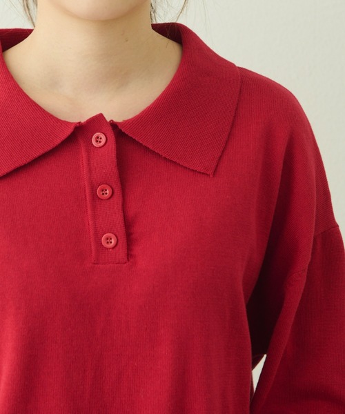 EDIT Gris（エディットグリ）の「ニットポロプルオーバー（ニット/セーター・レディース・グレー/ブルー/ブラック/レッド・FREE）」の7枚目の写真