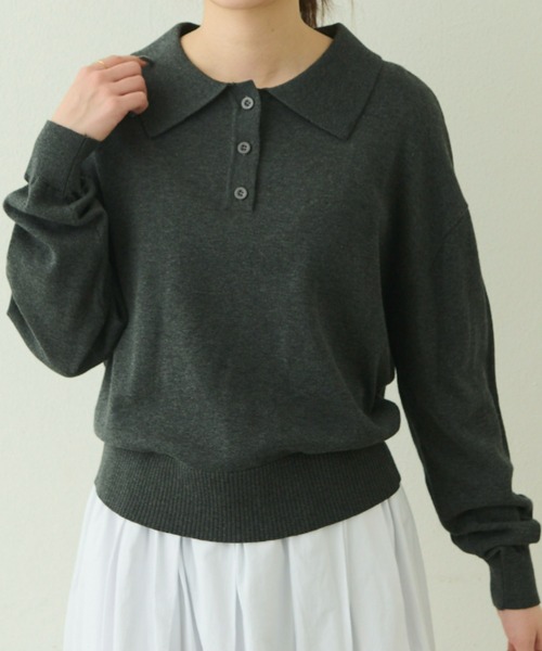 EDIT Gris（エディットグリ）の「ニットポロプルオーバー（ニット/セーター・レディース・グレー/ブルー/ブラック/レッド・FREE）」の15枚目の写真