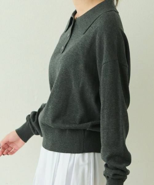 EDIT Gris（エディットグリ）の「ニットポロプルオーバー（ニット/セーター・レディース・グレー/ブルー/ブラック/レッド・FREE）」の16枚目の写真