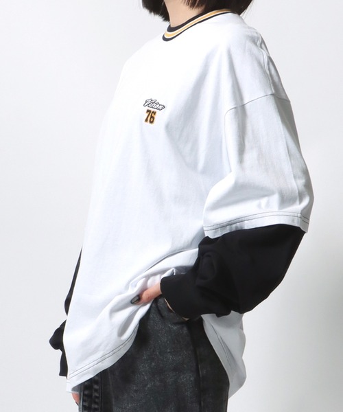 VISION STREET WEAR（ヴィジョンストリートウェア）の「VISION STREET WEAR/ヴィジョンストリートウエア オーバーサイズ バックプリント ワンポイント刺繍 袖ロゴ フェイクレイヤード ロンＴ メンズ レディース（Tシャツ/カットソー・レディース・ブラック/グレー系その他/ブラック系その他2/ホワイト系その他2/ブラック系その他/グレー/グリーン系その他/グレー系その他2/ホワイト系その他/ホワイト・M/L/LL）」の4枚目の写真