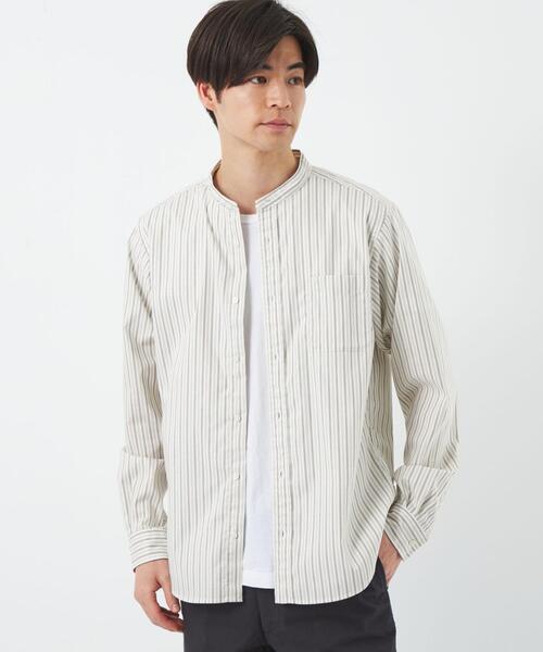 green label relaxing（グリーンレーベルリラクシング）の「LF オックス ストライプ バンドカラー シャツ -防シワ-（シャツ/ブラウス・メンズ・ホワイト/ベージュ/ロイヤルブルー・S/M/L/XL）」の9枚目の写真