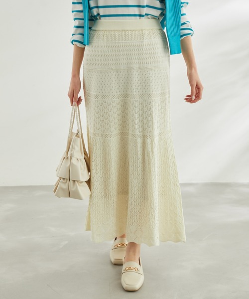 ROPE' PICNIC（ロペピクニック）の「透かし編みニットマーメイドスカート（スカート・レディース・ブラック/ベージュ系その他/オフホワイト・40/38）」の6枚目の写真