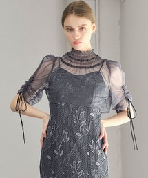 【3WAY 着回しを楽しめる】シアーハイネックブラウス・総レースキャミソールワンピース セット レイヤード マーメイド ロング 結婚式 ワンピース パーティードレス オケージョンドレス お呼ばれ 二次会 成人式 同窓会 謝恩会