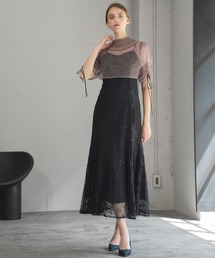 【3WAY 着回しを楽しめる】シアーハイネックブラウス・総レースキャミソールワンピース セット レイヤード マーメイド ロング 結婚式 ワンピース パーティードレス オケージョンドレス お呼ばれ 二次会 成人式 同窓会 謝恩会