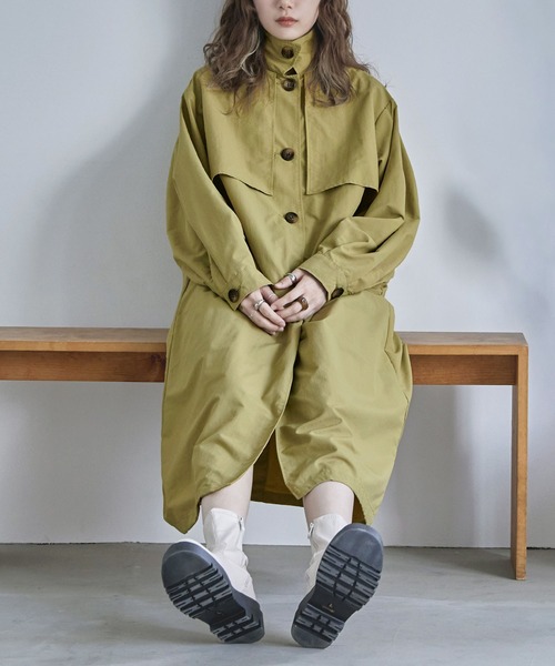 etoll.（エトル）の「スタンドカラー＆ステンカラー2wayロングコート（トレンチコート・レディース・オフホワイト/マスタード/グリーン/ブラック/ベージュ・M/L）」の9枚目の写真