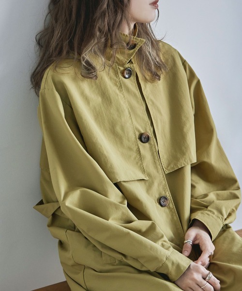 etoll.（エトル）の「スタンドカラー＆ステンカラー2wayロングコート（トレンチコート・レディース・オフホワイト/マスタード/グリーン/ブラック/ベージュ・M/L）」の10枚目の写真