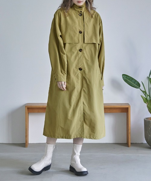 etoll.（エトル）の「スタンドカラー＆ステンカラー2wayロングコート（トレンチコート・レディース・オフホワイト/マスタード/グリーン/ブラック/ベージュ・M/L）」の12枚目の写真