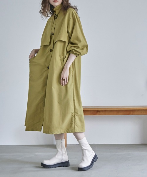 etoll.（エトル）の「スタンドカラー＆ステンカラー2wayロングコート（トレンチコート・レディース・オフホワイト/マスタード/グリーン/ブラック/ベージュ・M/L）」の13枚目の写真