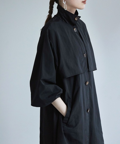 etoll.（エトル）の「スタンドカラー＆ステンカラー2wayロングコート（トレンチコート・レディース・オフホワイト/マスタード/グリーン/ブラック/ベージュ・M/L）」の18枚目の写真