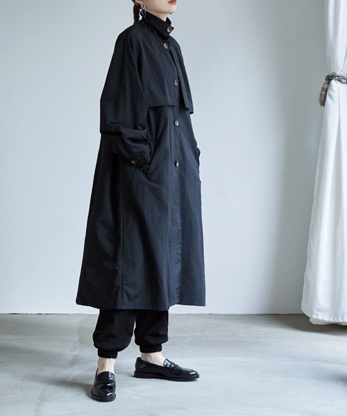 etoll.（エトル）の「スタンドカラー＆ステンカラー2wayロングコート（トレンチコート・レディース・オフホワイト/マスタード/グリーン/ブラック/ベージュ・M/L）」の15枚目の写真