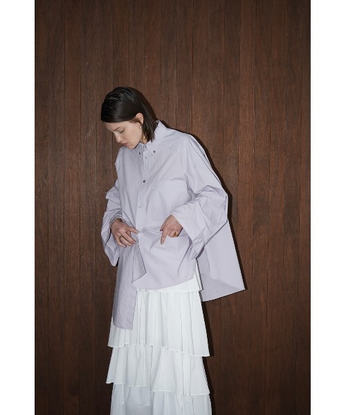 CLANE（クラネ）の「HUGE SHIRT（シャツ/ブラウス・レディース・ストライプ/ホワイト/ライトパープル・1/2）」の2枚目の写真