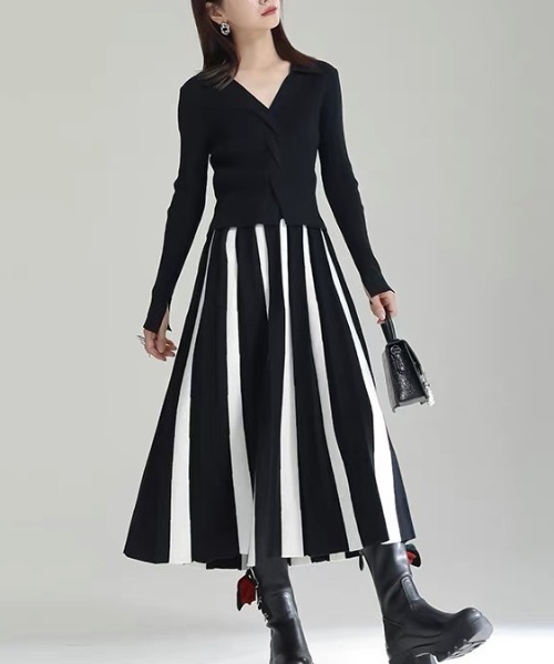 SEN TOKYO（セントーキョー）の「バイカラーでアクセント。バイカラーAラインニットスカート（スカート・レディース・ホワイト×ブラック/グリーン・FREE）」の14枚目の写真