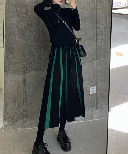 SEN TOKYO（セントーキョー）の「バイカラーでアクセント。バイカラーAラインニットスカート（スカート・レディース・ホワイト×ブラック/グリーン・FREE）」の18枚目の写真