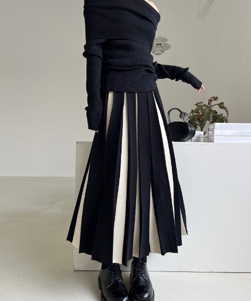 SEN TOKYO（セントーキョー）の「バイカラーでアクセント。バイカラーAラインニットスカート（スカート・レディース・ホワイト×ブラック/グリーン・FREE）」の15枚目の写真