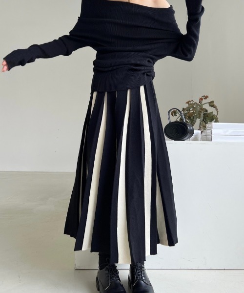 SEN TOKYO（セントーキョー）の「バイカラーでアクセント。バイカラーAラインニットスカート（スカート・レディース・ホワイト×ブラック/グリーン・FREE）」の21枚目の写真