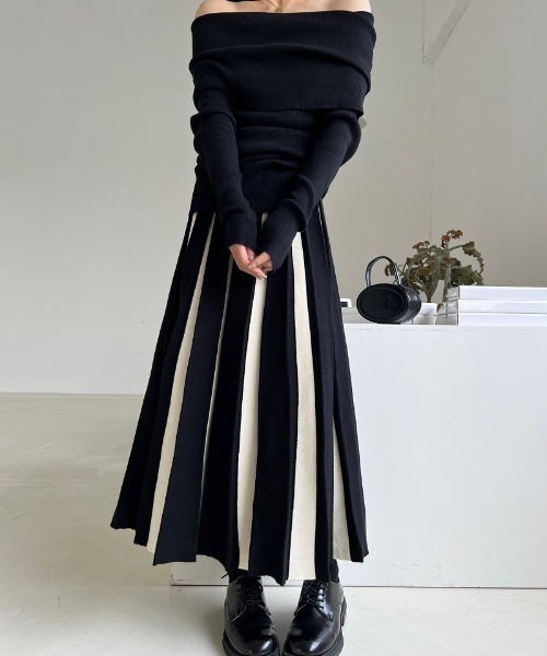 SEN TOKYO（セントーキョー）の「バイカラーでアクセント。バイカラーAラインニットスカート（スカート・レディース・ホワイト×ブラック/グリーン・FREE）」の12枚目の写真