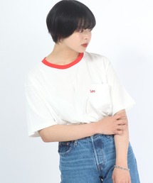 Lee（リー）の「Lee（リー）ブランドロゴワンポイント刺繍ポケットTシャツ メンズ レディース（半袖無地・リンガーT)（Tシャツ/カットソー・メンズ）」