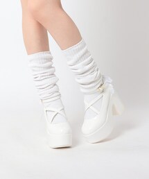 ハートビジュ―付フリルリボン厚底パンプス