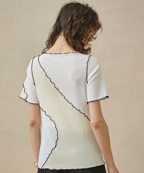 PUBLIC TOKYO（パブリックトウキョウ）の「【シワになりにくい・ストレッチ】ヨウリュウメローステッチカットソー/Tシャツ（Tシャツ/カットソー・レディース・ホワイト/ブラック/ブルー/アイボリー・FREE）」の14枚目の写真