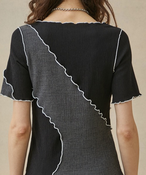 PUBLIC TOKYO（パブリックトウキョウ）の「【シワになりにくい・ストレッチ】ヨウリュウメローステッチカットソー/Tシャツ（Tシャツ/カットソー・レディース・ホワイト/ブラック/ブルー/アイボリー・FREE）」の15枚目の写真