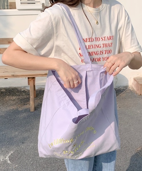 LAC-VERT（ラック・ヴェール）の「PARISロゴ刺繍トートバッグ【A3収納可能】（トートバッグ・レディース・ライトブルー/スモークピンク/パープル/ベージュ・FREE）」の17枚目の写真