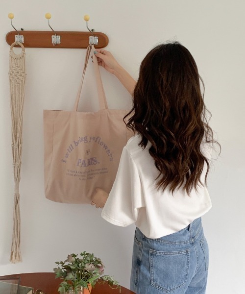 LAC-VERT（ラック・ヴェール）の「PARISロゴ刺繍トートバッグ【A3収納可能】（トートバッグ・レディース・ライトブルー/スモークピンク/パープル/ベージュ・FREE）」の19枚目の写真