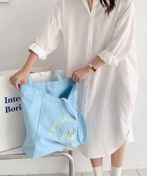 LAC-VERT（ラック・ヴェール）の「PARISロゴ刺繍トートバッグ【A3収納可能】（トートバッグ・レディース・ライトブルー/スモークピンク/パープル/ベージュ・FREE）」の20枚目の写真