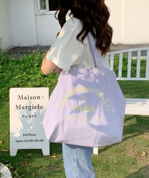 LAC-VERT（ラック・ヴェール）の「PARISロゴ刺繍トートバッグ【A3収納可能】（トートバッグ・レディース・ライトブルー/スモークピンク/パープル/ベージュ・FREE）」の18枚目の写真