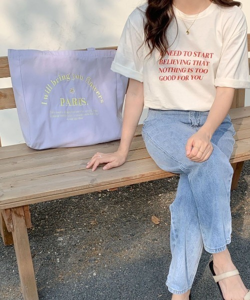 LAC-VERT（ラック・ヴェール）の「PARISロゴ刺繍トートバッグ【A3収納可能】（トートバッグ・レディース・ライトブルー/スモークピンク/パープル/ベージュ・FREE）」の21枚目の写真