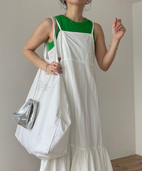 wee9s(ウィークス)の「balloon nylon shaka cami one piece / バルーンナイロンシャカキャミワンピース(ワンピース・レディース・アイボリー/ブラック・FREE)」の5枚目の写真