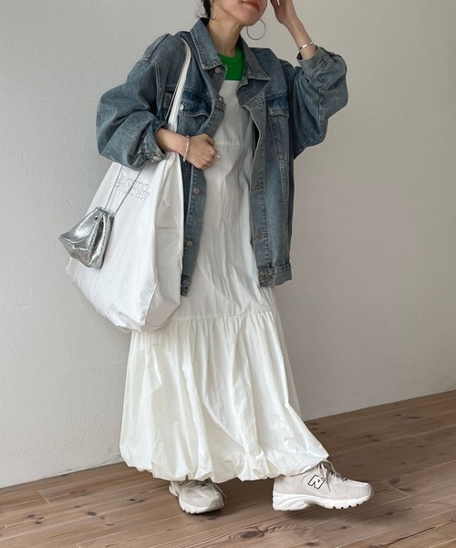 wee9s(ウィークス)の「balloon nylon shaka cami one piece / バルーンナイロンシャカキャミワンピース(ワンピース・レディース・アイボリー/ブラック・FREE)」の8枚目の写真