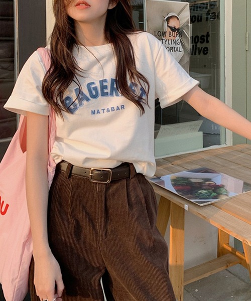 DAY CLOSET（デイ クローゼット）の「レディース ロールアップカレッジロゴTシャツ（Tシャツ/カットソー・レディース・ホワイト/ネイビー/レッド・ONE SIZE）」の6枚目の写真