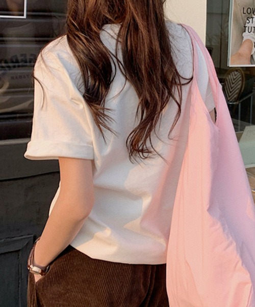 DAY CLOSET（デイ クローゼット）の「レディース ロールアップカレッジロゴTシャツ（Tシャツ/カットソー・レディース・ホワイト/ネイビー/レッド・ONE SIZE）」の7枚目の写真