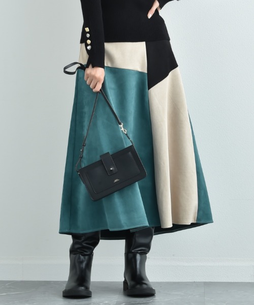 INTERPLANET(インタープラネット)の「スエードブロッキングスカート(スカート・レディース・グリーン/グレー/ベージュ/ブルー・FREE)」の3枚目の写真