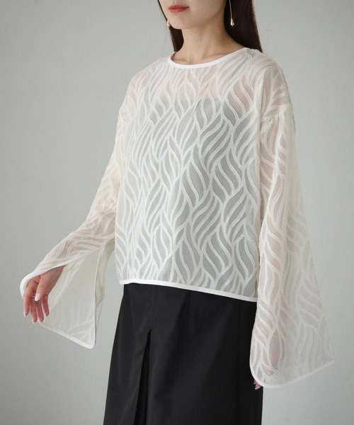 cheriella（シェリエラ）の「【cheriella】WEB限定前後2wayリーフシアートップス（シャツ/ブラウス・レディース・ブラック/アイボリー・M）」の13枚目の写真