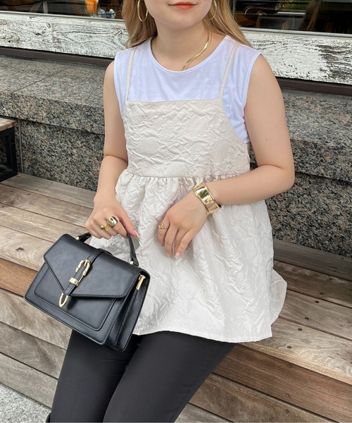 prose verse（プロズヴェール）の「【タンクトップセット】ジャガードペプラムキャミ（キャミソール・レディース・アイボリー/ブラック・MEDIUM）」の2枚目の写真