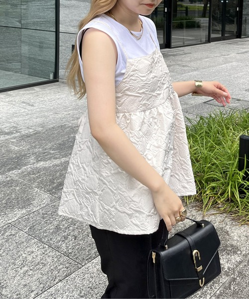 prose verse（プロズヴェール）の「【タンクトップセット】ジャガードペプラムキャミ（キャミソール・レディース・アイボリー/ブラック・MEDIUM）」の21枚目の写真