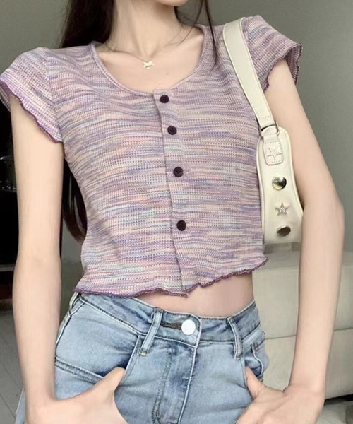 LYEON(リヨン)の「メランジクロップドカーディガン(カーディガン/ボレロ・レディース・グリーン/ラベンダー・FREE)」の10枚目の写真