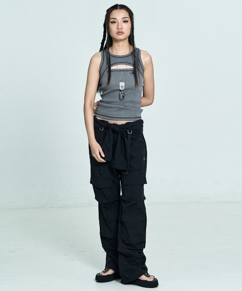 SETUPEXE(セットアップイーエックスイー)の「韓国ブランド SETUP‐EXE セットアップエグゼ Raw edge stitch sleeveless top ステッチ レイヤード風 トップス タンクトップ 袖なし アメリカンスリーブ(タンクトップ・レディース・ライトカーキ/グレー・ONE SIZE)」の15枚目の写真