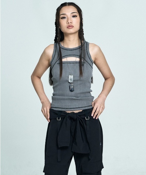 SETUPEXE(セットアップイーエックスイー)の「韓国ブランド SETUP‐EXE セットアップエグゼ Raw edge stitch sleeveless top ステッチ レイヤード風 トップス タンクトップ 袖なし アメリカンスリーブ(タンクトップ・レディース・ライトカーキ/グレー・ONE SIZE)」の17枚目の写真